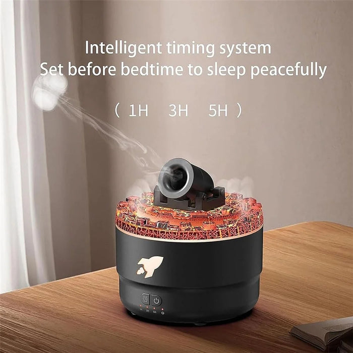Turret Shape Aroma Diffuser Simulated Volcanic Lava Air Humidifier with 7 Light Colors, US Plug - Black - 7
