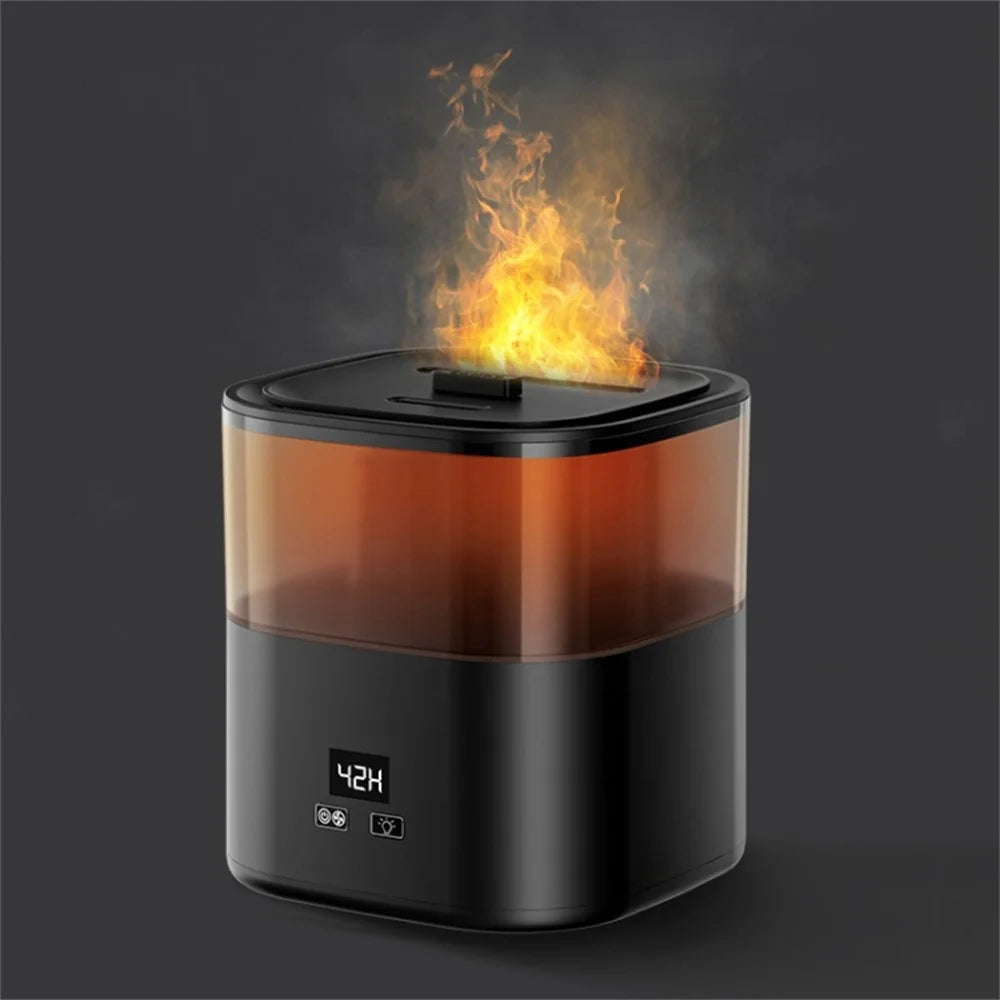 Digital Display Simulation Flame Humidifier Large Capacity Home Mist Diffuser, EU Plug - Black - 1