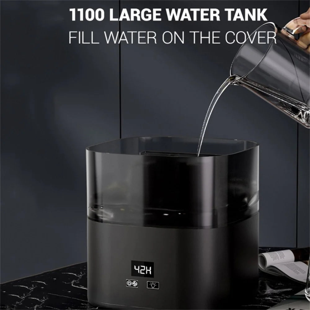 Digital Display Simulation Flame Humidifier Large Capacity Home Mist Diffuser, EU Plug - Black - 2