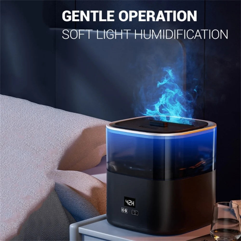 Digital Display Simulation Flame Humidifier Large Capacity Home Mist Diffuser, EU Plug - Black - 3