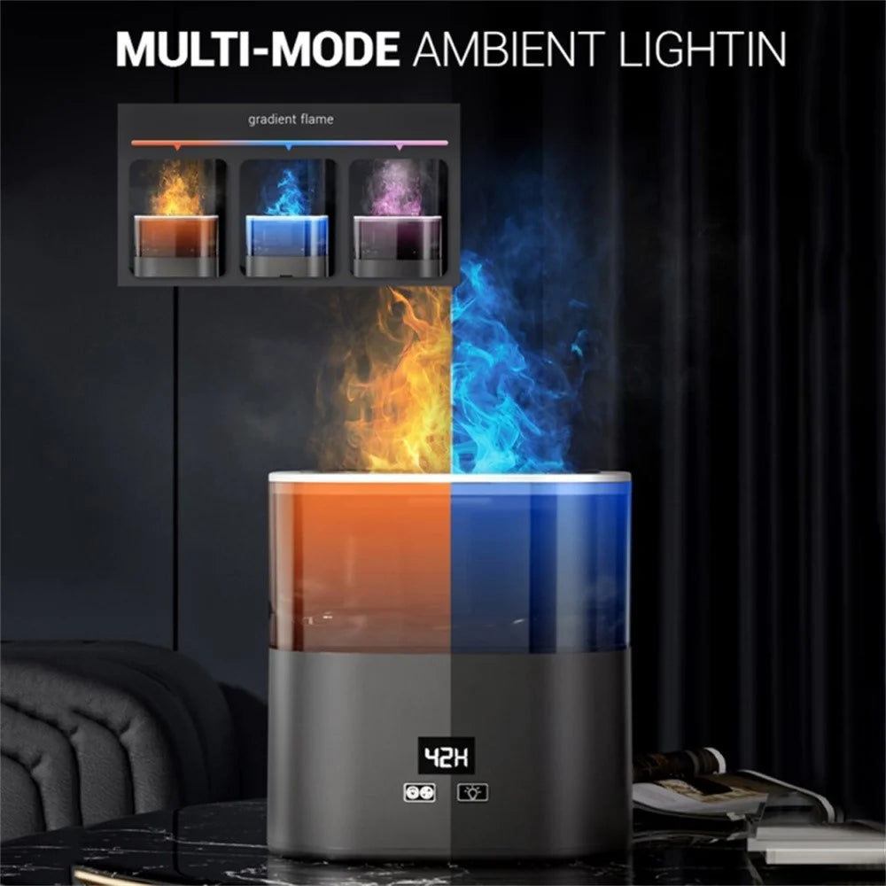 Digital Display Simulation Flame Humidifier Large Capacity Home Mist Diffuser, EU Plug - Black - 4