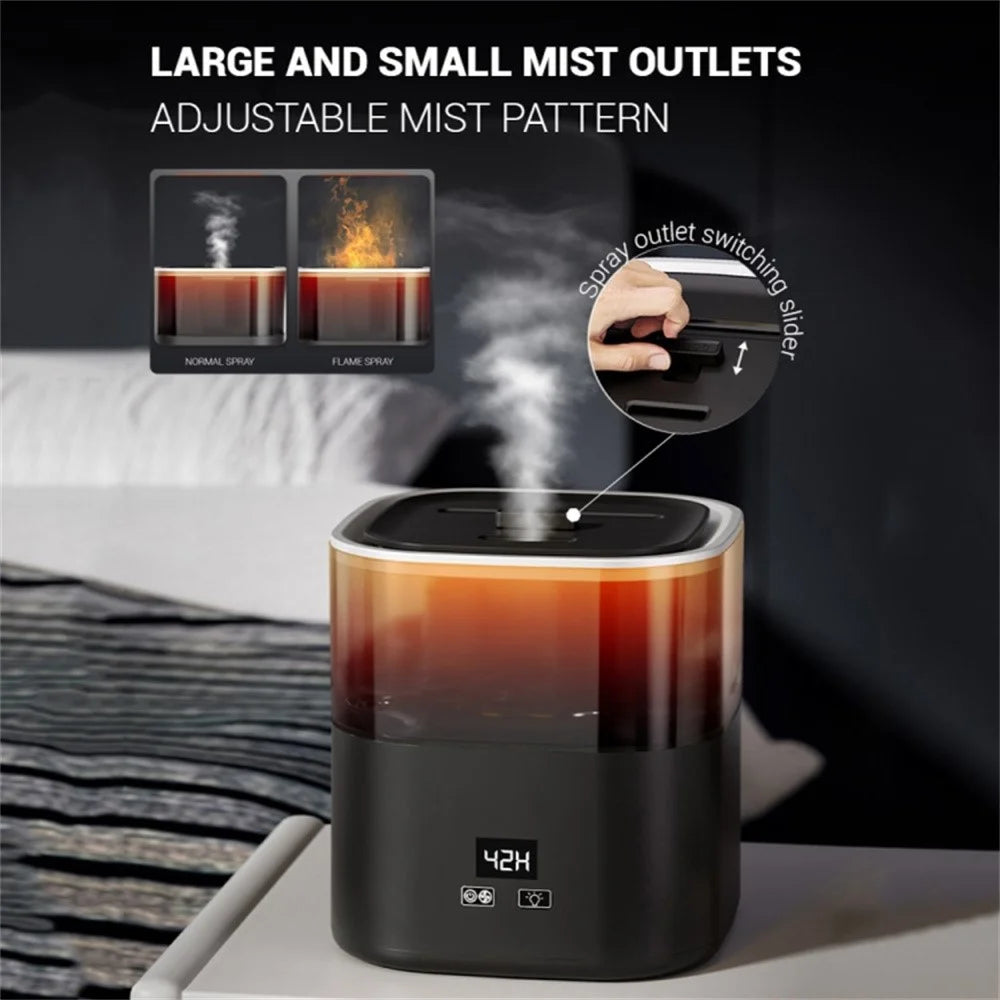 Digital Display Simulation Flame Humidifier Large Capacity Home Mist Diffuser, EU Plug - Black - 7