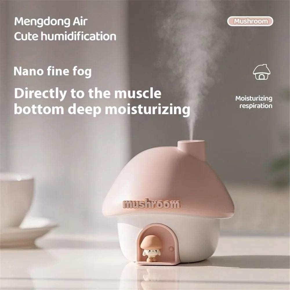 H09 Mushroom House Air Humidifier Portable Mini Ultrasonic Cool Mist Maker 2000mAh 300ml Water Tank - Pink - 2