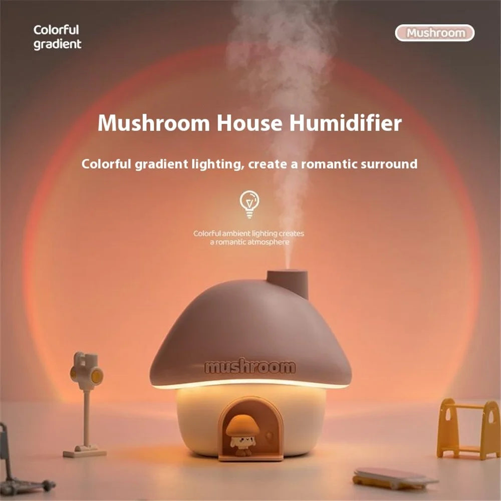 H09 Mushroom House Air Humidifier Portable Mini Ultrasonic Cool Mist Maker 2000mAh 300ml Water Tank - Pink - 3