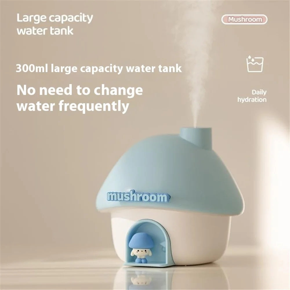 H09 Mushroom House Air Humidifier Portable Mini Ultrasonic Cool Mist Maker 2000mAh 300ml Water Tank - Pink - 5