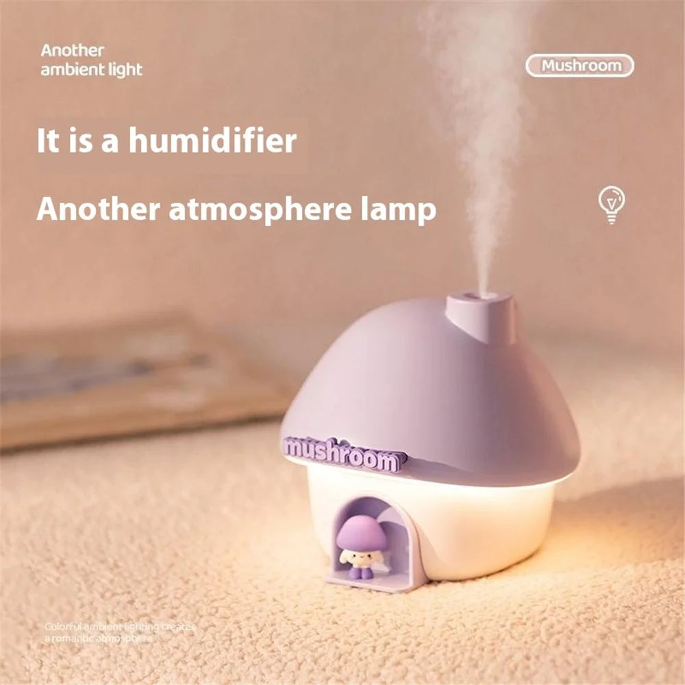 H09 Mushroom House Air Humidifier Portable Mini Ultrasonic Cool Mist Maker 2000mAh 300ml Water Tank - Pink - 6