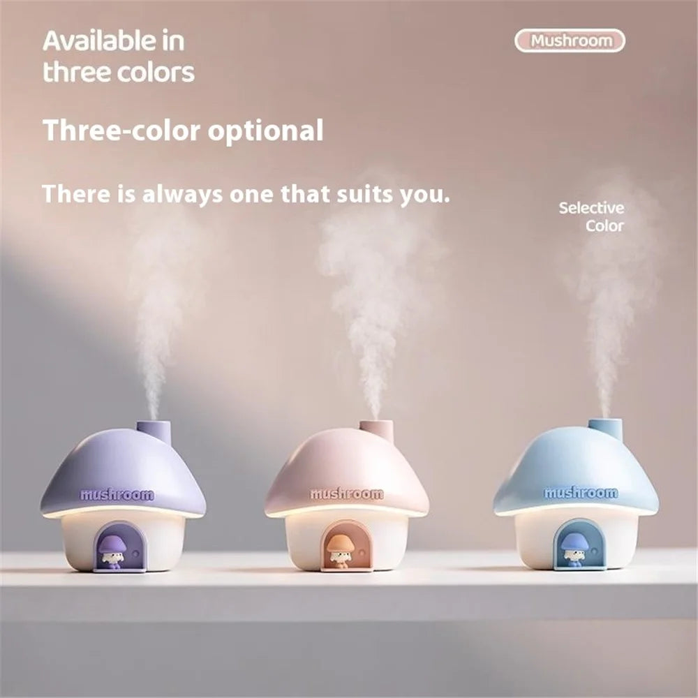 H09 Mushroom House Air Humidifier Portable Mini Ultrasonic Cool Mist Maker 2000mAh 300ml Water Tank - Pink - 7