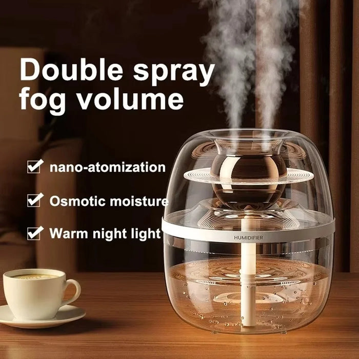 Dual Nozzle 3L Large Capacity Humidifier USB Transparent Quiet Mist Diffuser with Night Light - White - 3