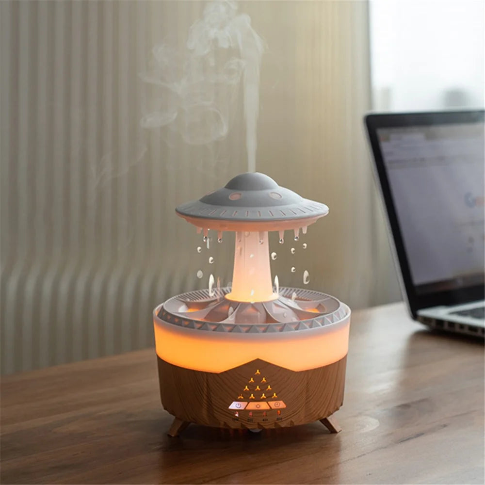 Creative Raindrop Humidifier Aroma Diffuser Indoor 7-Color LED Large Mist Ultrasonic Humidifier, EU Plug - Light Wood Color - 2