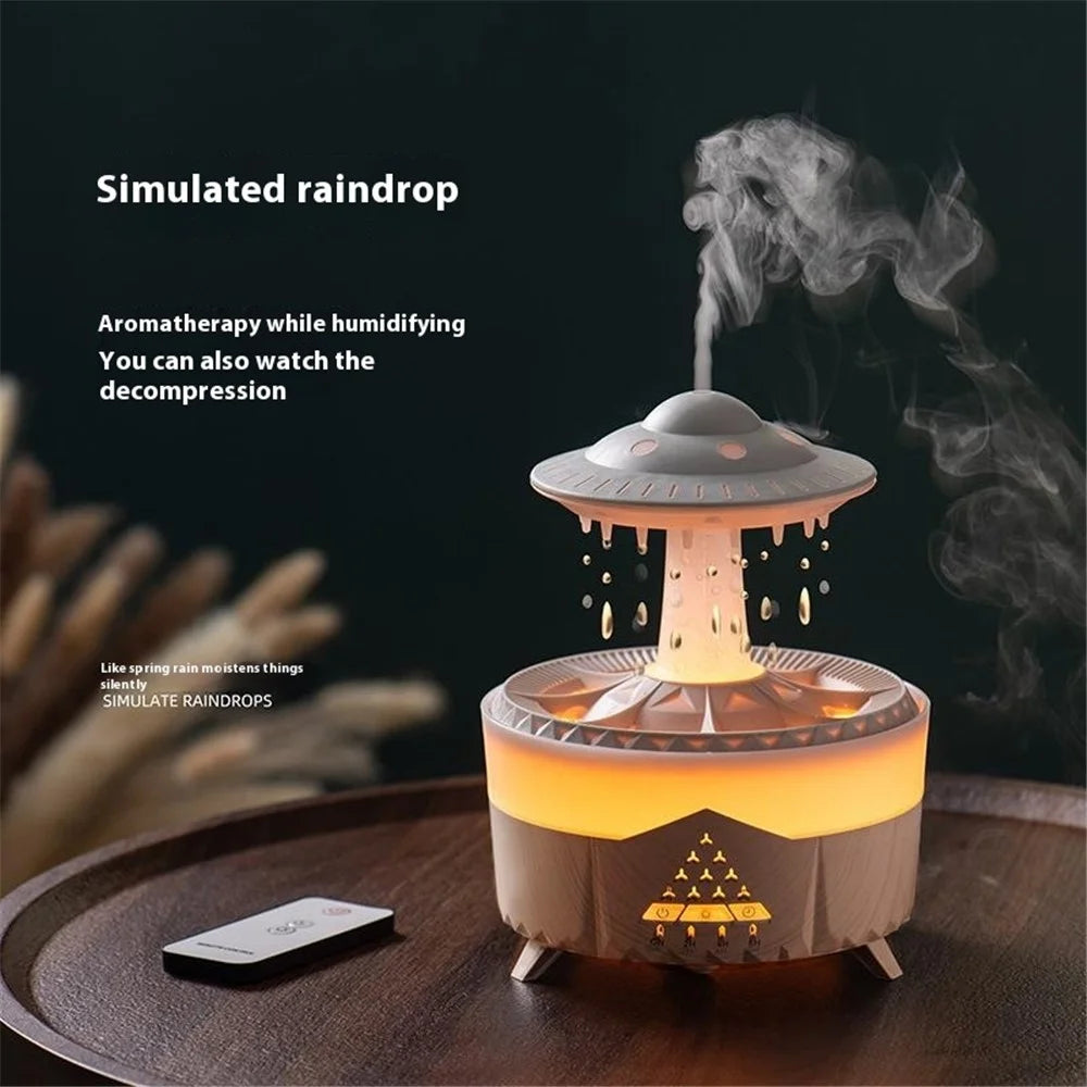 Creative Raindrop Humidifier Aroma Diffuser Indoor 7-Color LED Large Mist Ultrasonic Humidifier, EU Plug - Light Wood Color - 3
