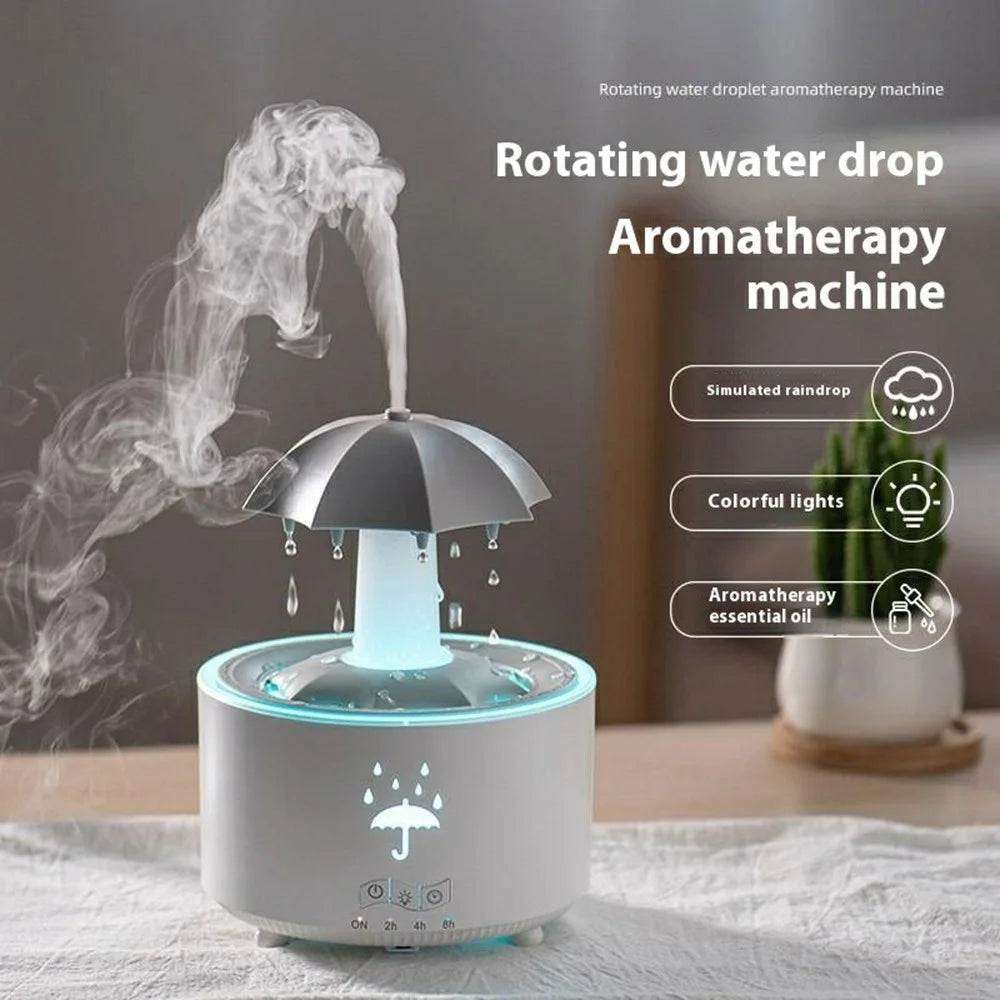 Rotating Raindrop Aroma Diffuser Large Mist Essential Oil Humidifier 7 Color LED For Home Office - EU Plug - White - 2