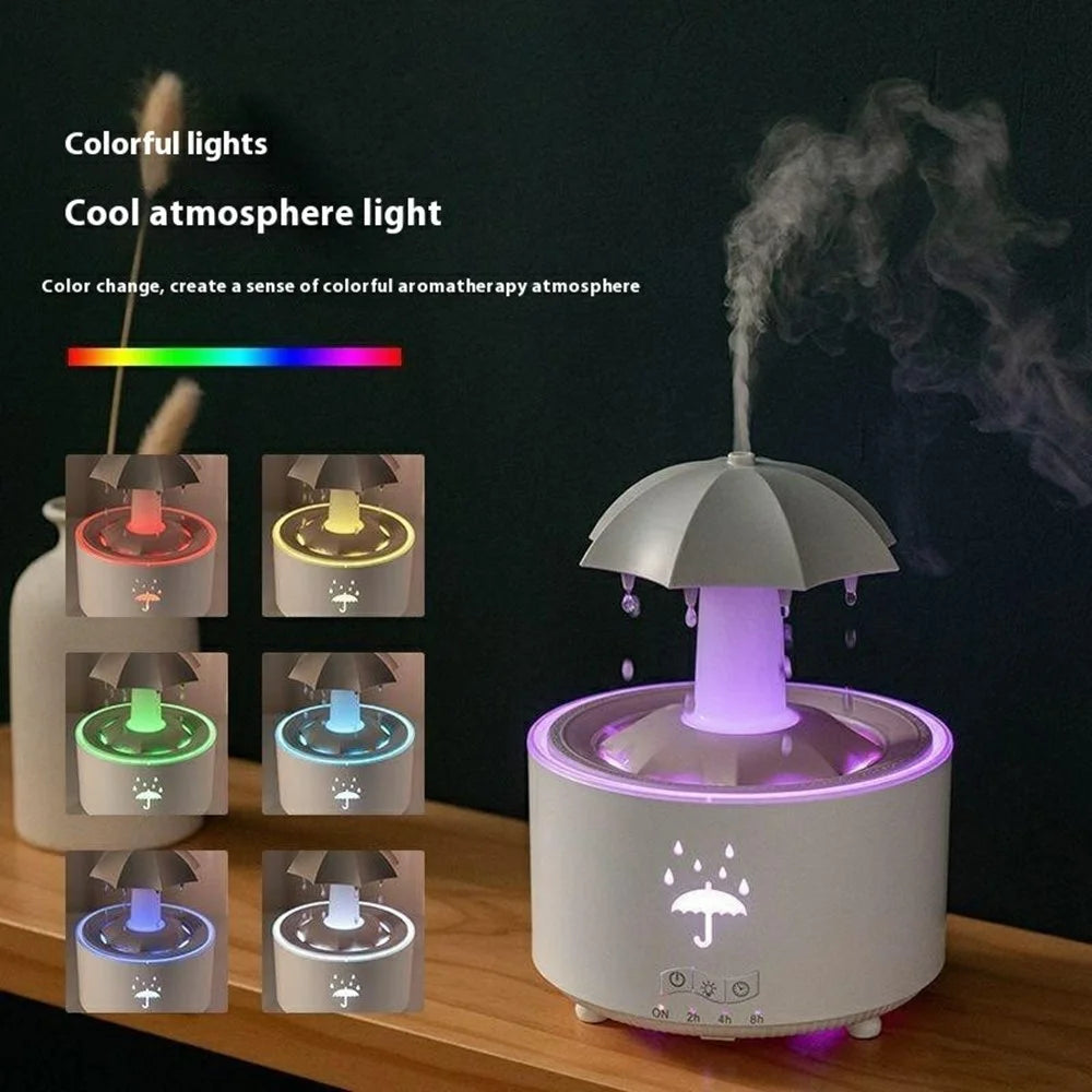 Rotating Raindrop Aroma Diffuser Large Mist Essential Oil Humidifier 7 Color LED For Home Office - EU Plug - White - 3