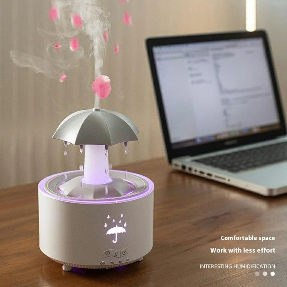 Rotating Raindrop Aroma Diffuser Large Mist Essential Oil Humidifier 7 Color LED For Home Office - EU Plug - White - 4