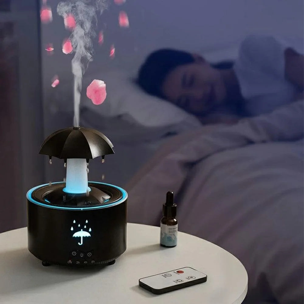 Rotating Raindrop Aroma Diffuser Large Mist Essential Oil Humidifier 7 Color LED For Home Office - EU Plug - White - 6