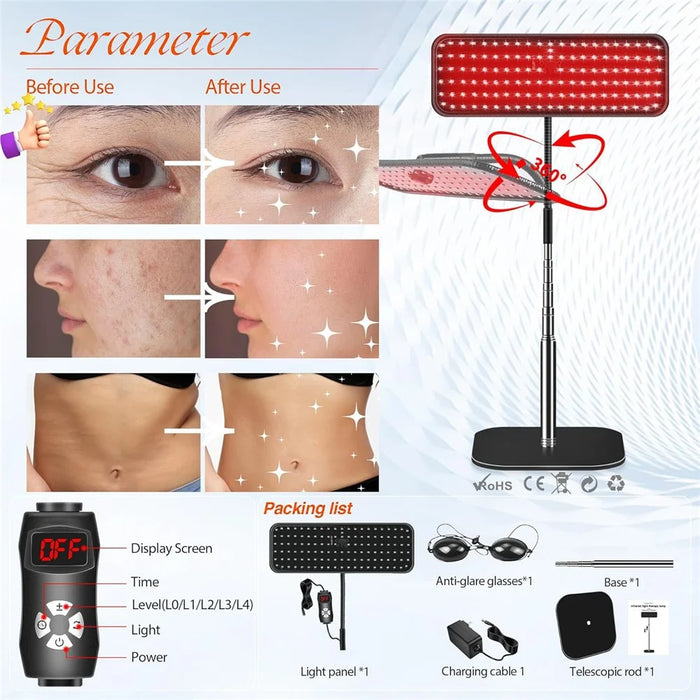 660nm 850nm LED Red Light Therapy Panel with Stand Near Infrared Therapy Lamp for Pain Relief  /  Skin Care - US Plug - 3