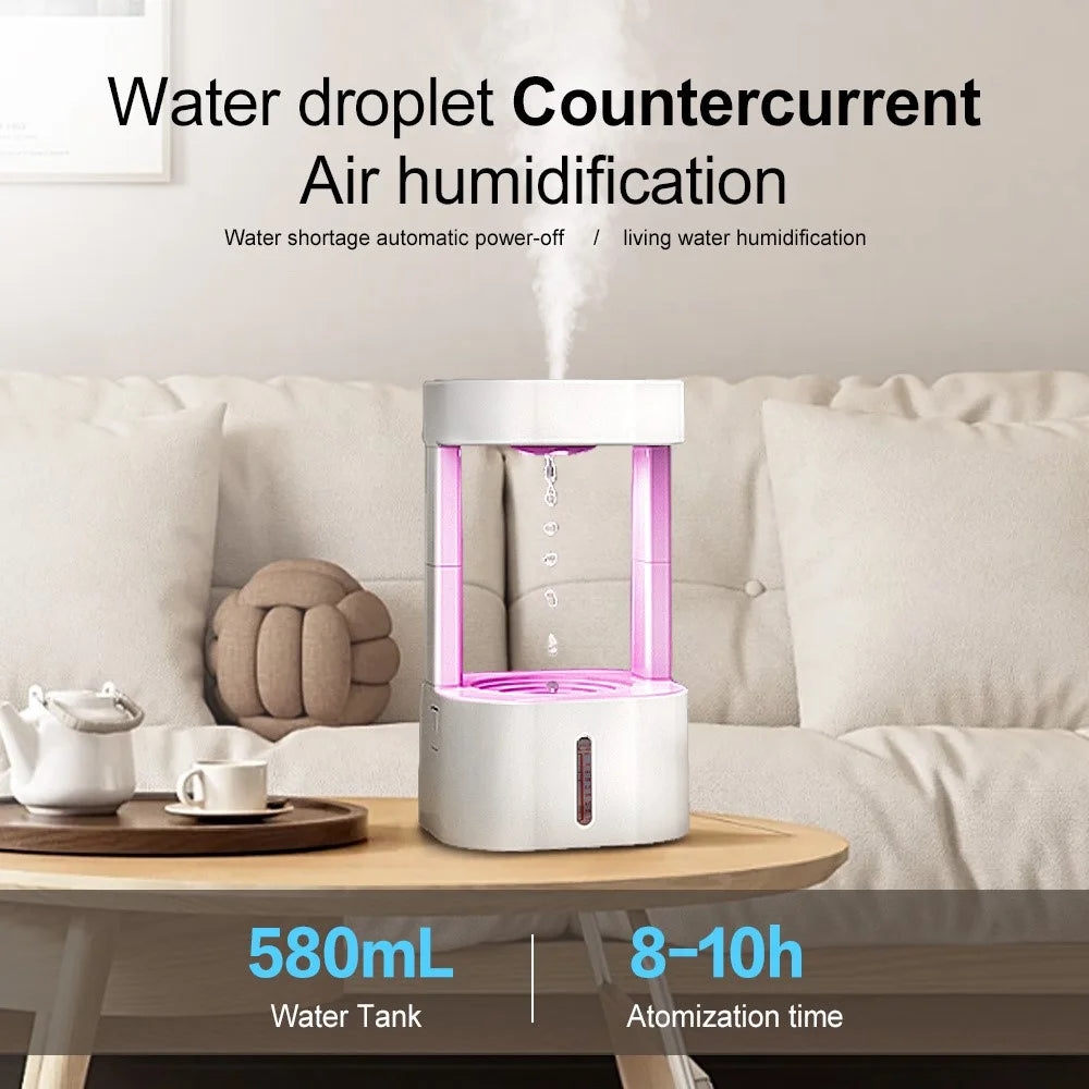 Anti Gravity Water Drop Humidifier Colorful LED Night Light Mist Diffuser with Remote Control - 5