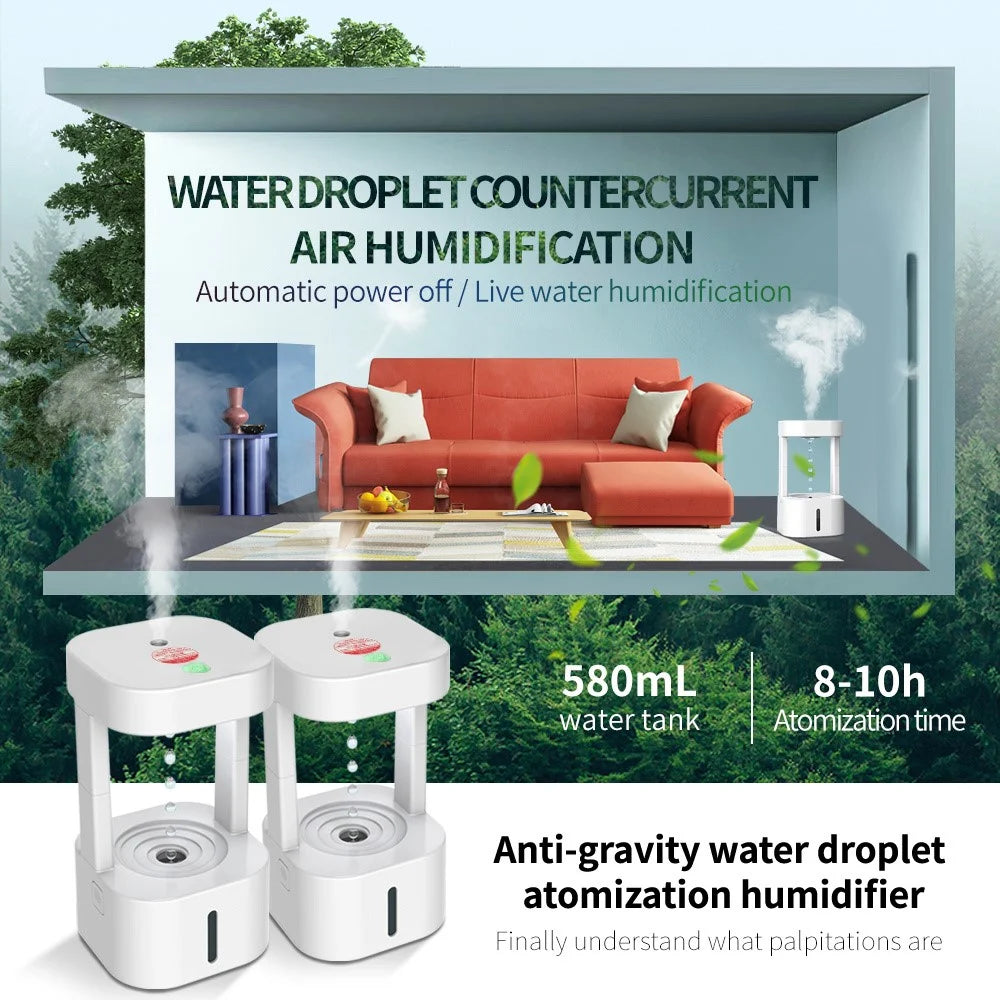 Anti Gravity Water Drop Humidifier Colorful LED Night Light Mist Diffuser with Remote Control - 7