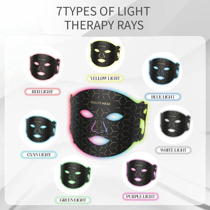 7-Color Photon Spectrum LED Face Mask for Skin Rejuvenation Light Therapy Beauty Device Gift - Black - 6