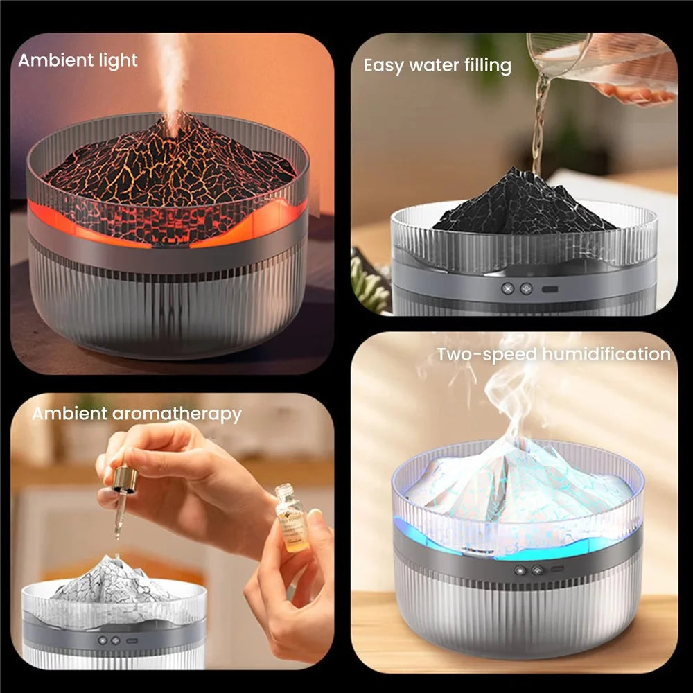 1.5L Large Capacity Volcano Shaped Humidifier Aroma Diffuser with Dual Color Light Mist Maker for Home Office - Black - 5