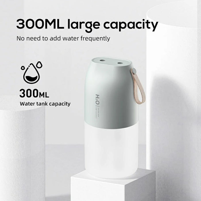 300ml Dual Mist Humidifier Portable USB Air Moisturizer with Night Light for Car / Home / Office Desktop - Green - 6
