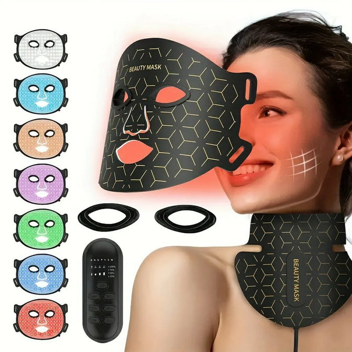 LED Light Therapy Mask 7 Color Silicone Face  /  Neck Beauty Device Skin Rejuvenation For Home Use - Black - 2