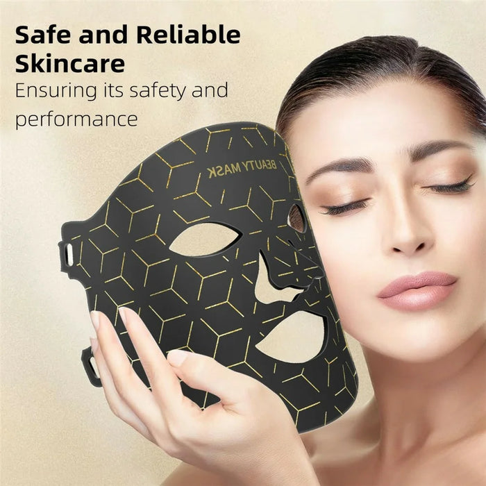 LED Light Therapy Mask 7 Color Silicone Face  /  Neck Beauty Device Skin Rejuvenation For Home Use - Black - 4