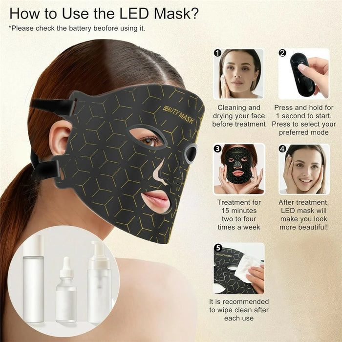 LED Light Therapy Mask 7 Color Silicone Face  /  Neck Beauty Device Skin Rejuvenation For Home Use - Black - 5