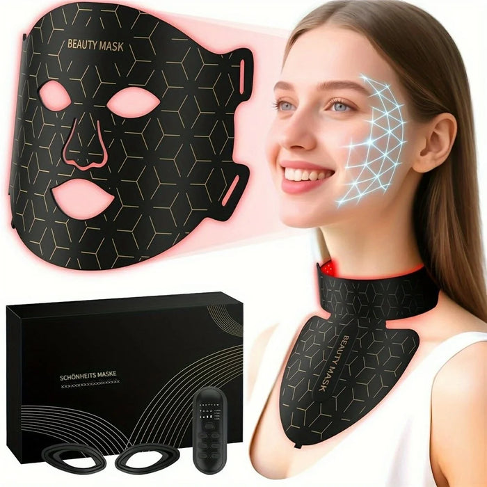 LED Light Therapy Mask 7 Color Silicone Face  /  Neck Beauty Device Skin Rejuvenation For Home Use - Black - 7