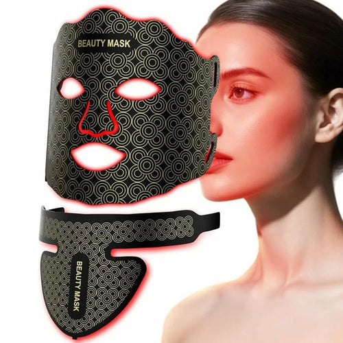 Beauty Mask 7-Color LED Light Therapy Device for Face and Neck Skin Rejuvenation 3 Intensity Levels - Black - 1