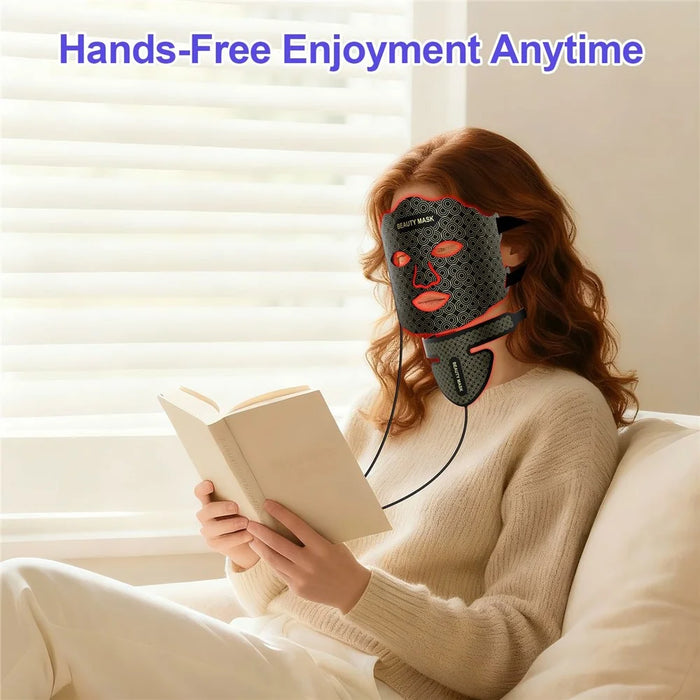 Beauty Mask 7-Color LED Light Therapy Device for Face and Neck Skin Rejuvenation 3 Intensity Levels - Black - 2
