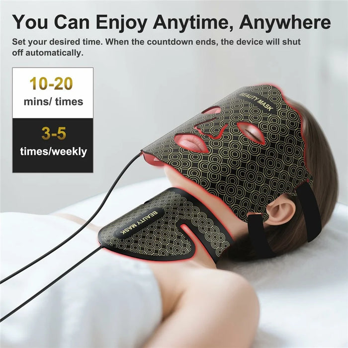 Beauty Mask 7-Color LED Light Therapy Device for Face and Neck Skin Rejuvenation 3 Intensity Levels - Black - 3