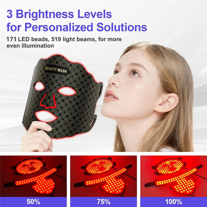 Beauty Mask 7-Color LED Light Therapy Device for Face and Neck Skin Rejuvenation 3 Intensity Levels - Black - 5