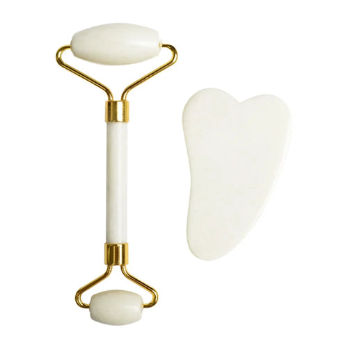 Natural Jade Dual Head Massage Roller + Guasha Board Scraper Face Slimming Anti-Aging Puffy Eyes Facial Skin Care Tools - Style A - 1
