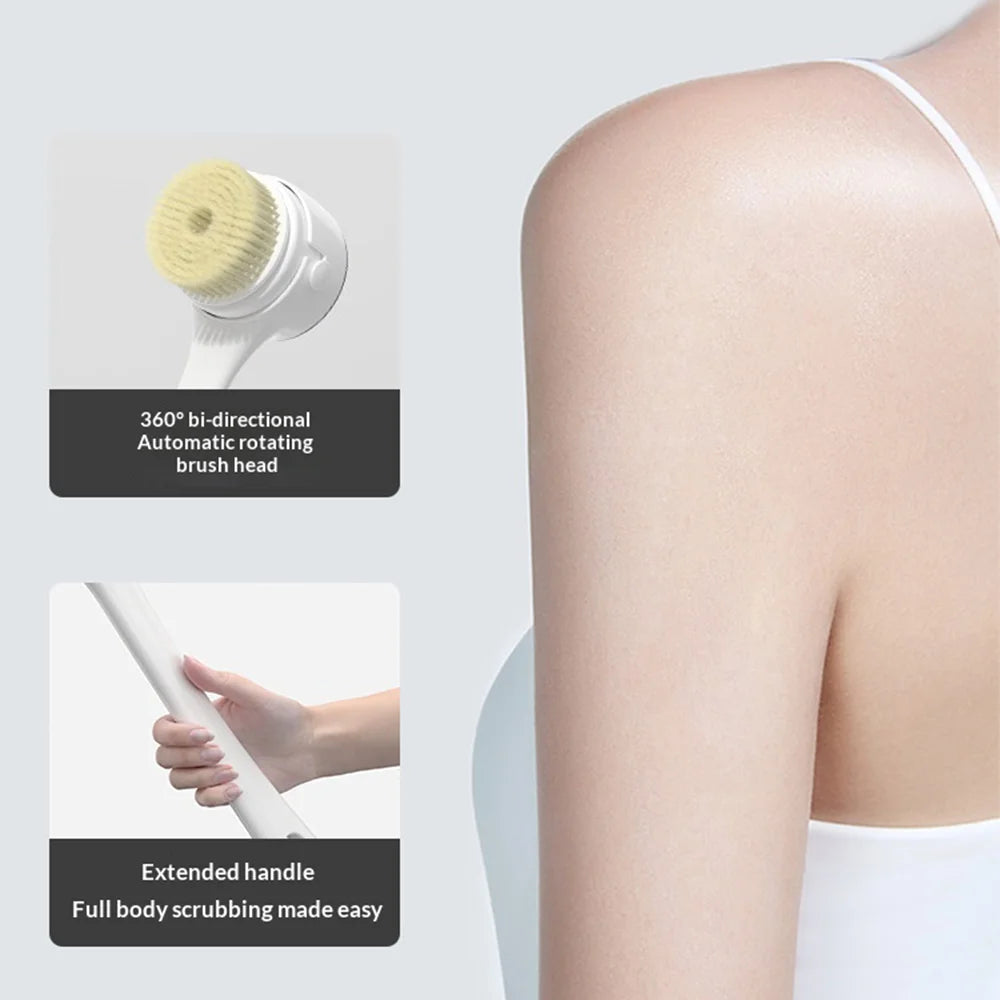 LED Display Long Handle Back Scrubber 3-Speed Adjustable Electric Shower Brush with 5 Brush Heads - White - 4