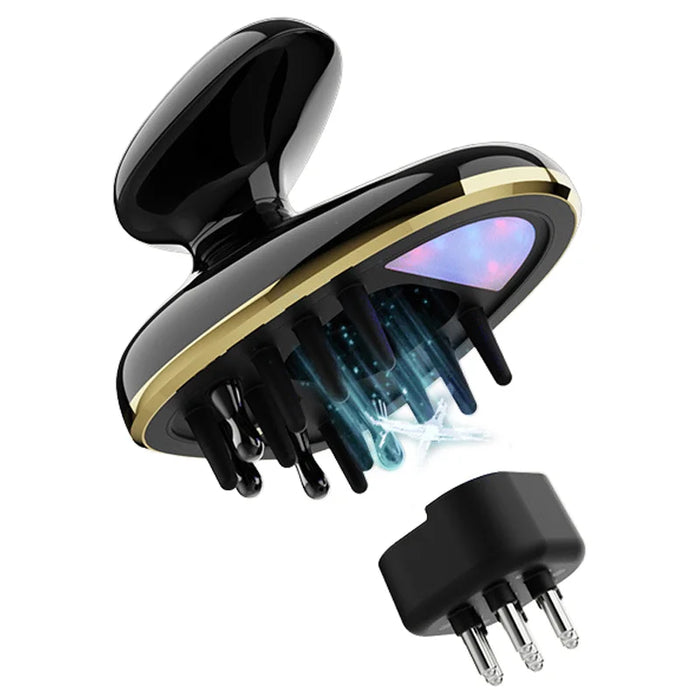BP-206 Waterproof Hair Oil Applicator RF/EMS Red and Blue Light Therapy Scalp Massage Comb for Hair Growth - Black+Gold - 1