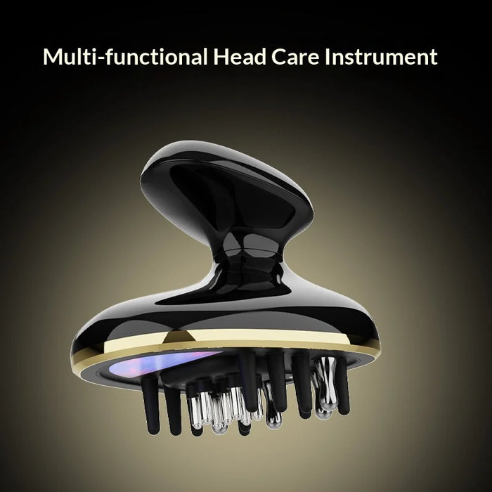 BP-206 Waterproof Hair Oil Applicator RF/EMS Red and Blue Light Therapy Scalp Massage Comb for Hair Growth - Black+Gold - 5