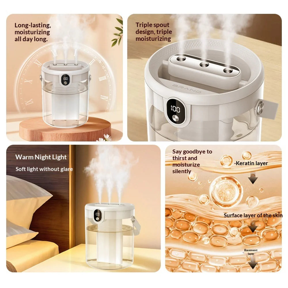 H80 Air Humidifier 1.5L Large Capacity Triple Spray Quiet Ultrasonic Mist Maker for Home Office - Beige - 6