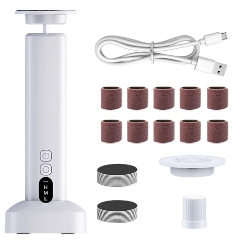 C1 2 in 1 Electric Foot Callus Remover with Base 6-Speed Adjustable Pedicure Tool for Dead Skin - White - 1