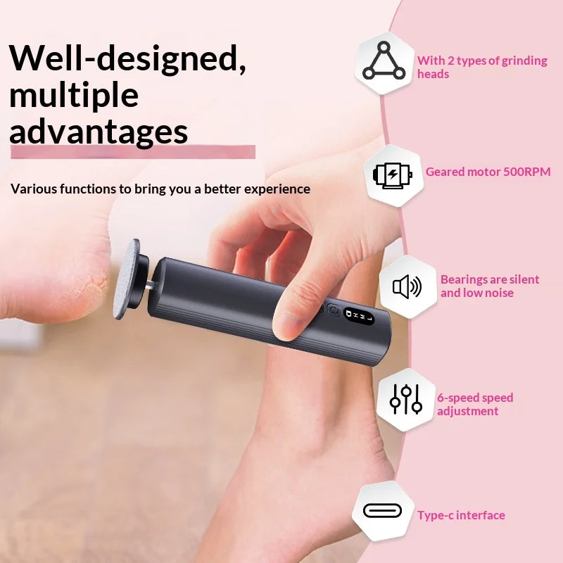 C1 2 in 1 Electric Foot Callus Remover with Base 6-Speed Adjustable Pedicure Tool for Dead Skin - White - 2