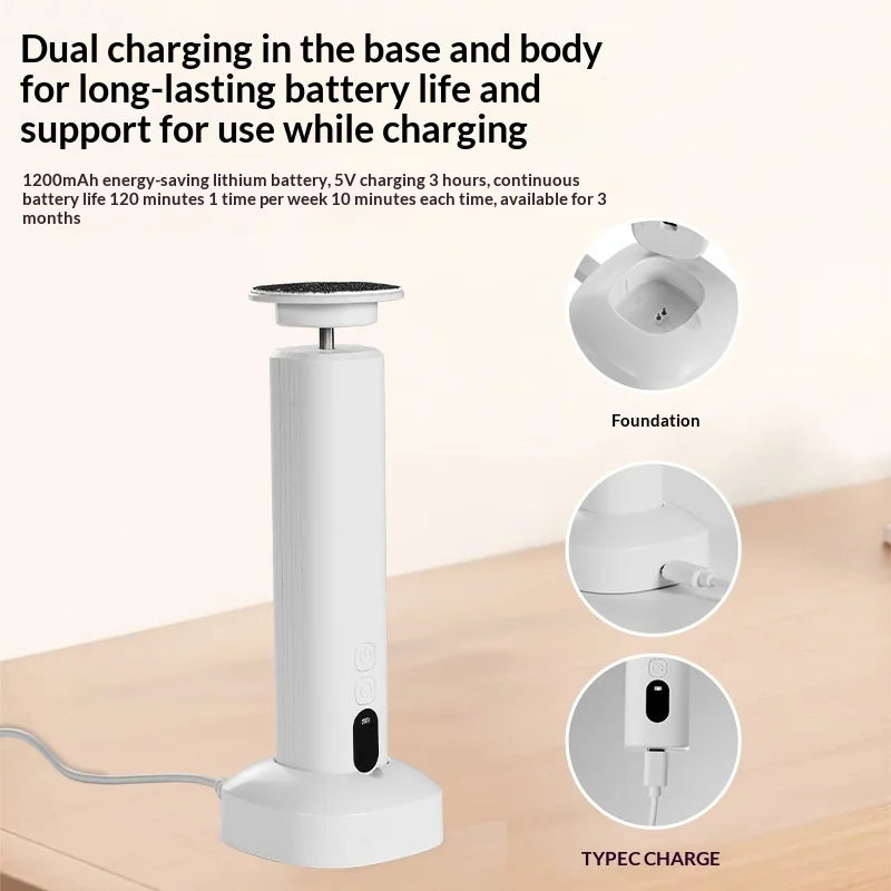 C1 2 in 1 Electric Foot Callus Remover with Base 6-Speed Adjustable Pedicure Tool for Dead Skin - White - 4