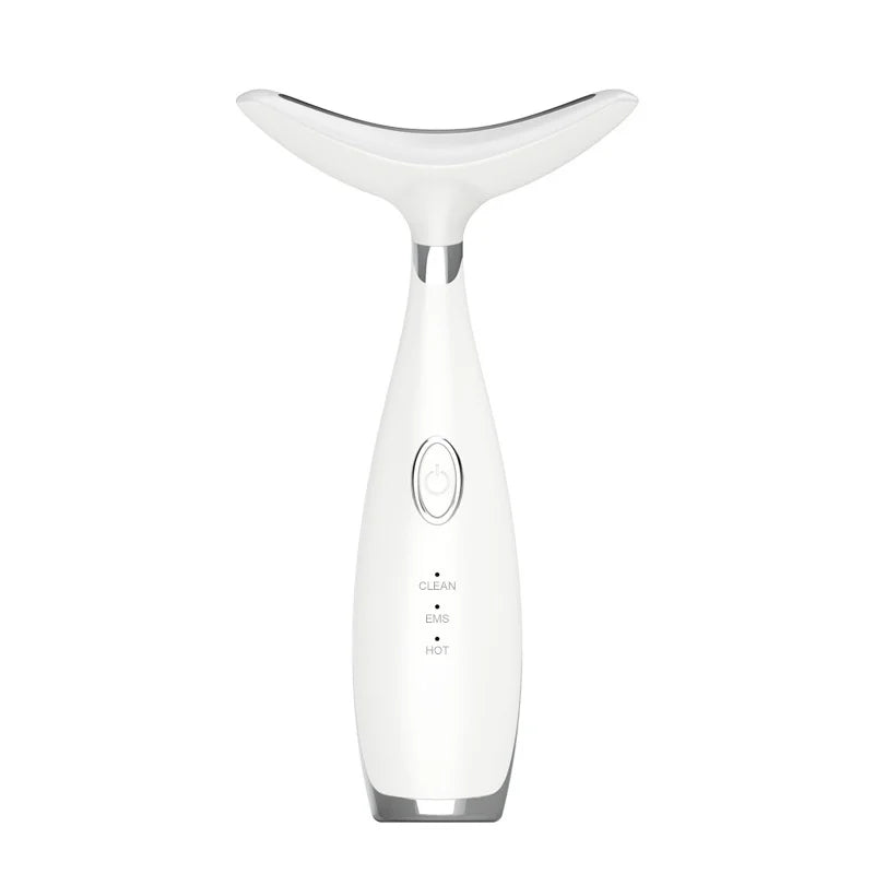 HX-05 Neck Face Care Device LED Light Therapy Anti-Wrinkle Sonic Vibration EMS Lifting Beauty Instrument - White + Silver Plated Ring - 1