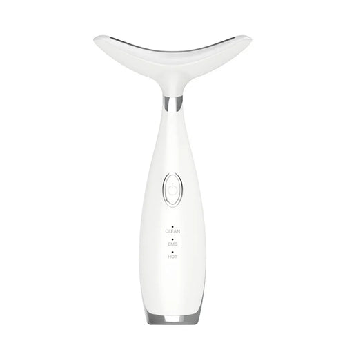 HX-05 Neck Face Care Device LED Light Therapy Anti-Wrinkle Sonic Vibration EMS Lifting Beauty Instrument - White + Silver Plated Ring - 1