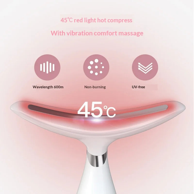 HX-05 Neck Face Care Device LED Light Therapy Anti-Wrinkle Sonic Vibration EMS Lifting Beauty Instrument - White + Silver Plated Ring - 3