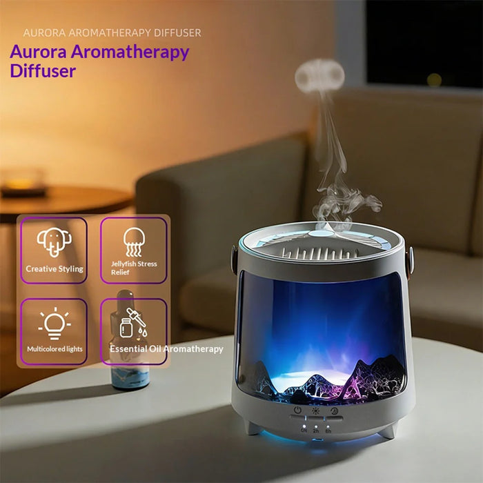 V93 Aurora Aroma Diffuser Ultrasonic 300ml 7-Color LED Jellyfish Smoke Ring Humidifier for Desktop - White - 2