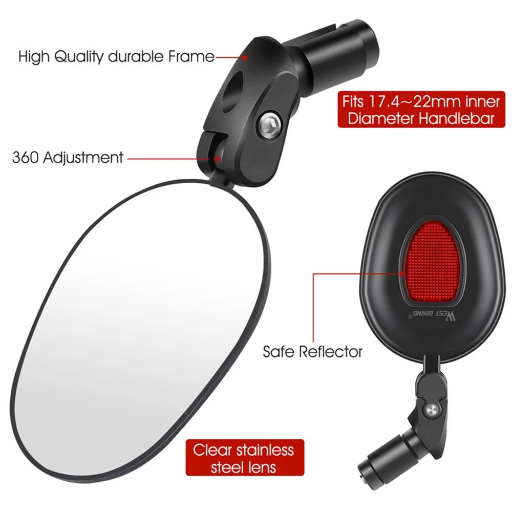 1Pc WEST BIKING YP0720031 Wide Angle Bike Rearview Mirror 360° Rotation MTB Road Bicycle Handlebar Mirror - 3