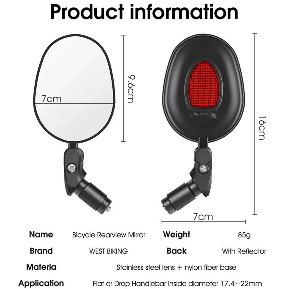 1Pc WEST BIKING YP0720031 Wide Angle Bike Rearview Mirror 360° Rotation MTB Road Bicycle Handlebar Mirror - 7