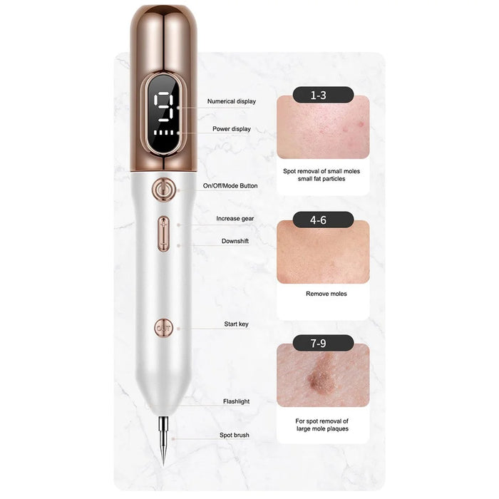E23 Portable Beauty Equipment Replaceable Needles USB Charging 9 Levels Adjustable Skin Nevus Tag Removal Kit Tools for Home Usage - Gold - 7