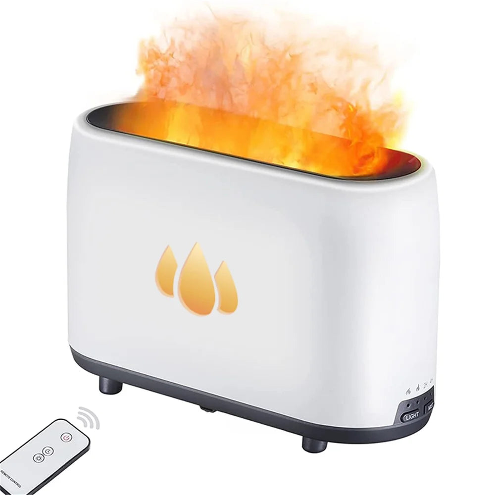 H2-1 Simulation Flame Aroma Essential Oils Diffuser Ultrasonic Air Humidifier with Remote Control - White - 1