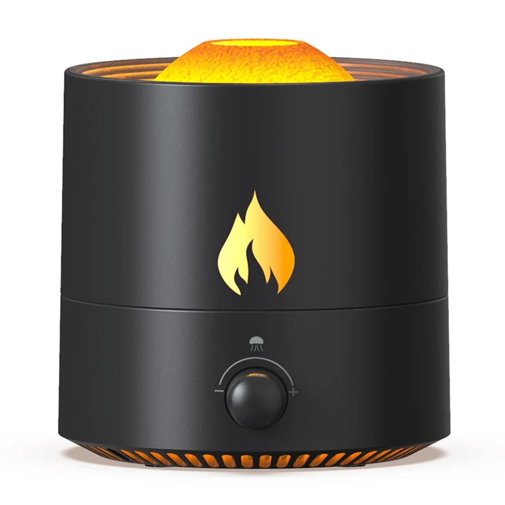 V8 Simulation Flame Aroma Essential Oils Diffuser Quiet Operation 180ML Air Humidifier - Black - 1
