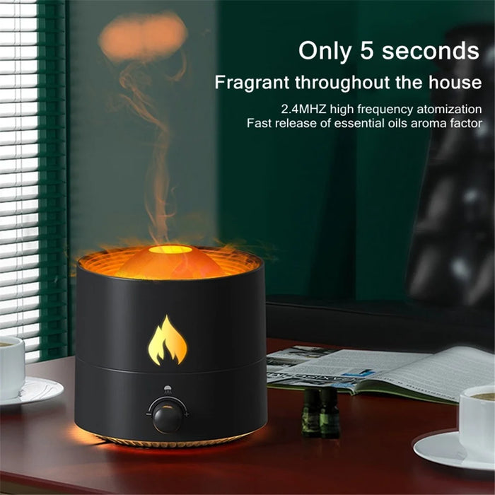 V8 Simulation Flame Aroma Essential Oils Diffuser Quiet Operation 180ML Air Humidifier - Black - 2